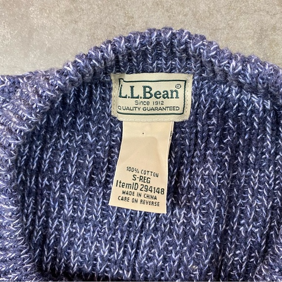 L.L.Bean Marled Blue Cotton Chunky Knit Sweater Men’s S - Picture 3 of 8